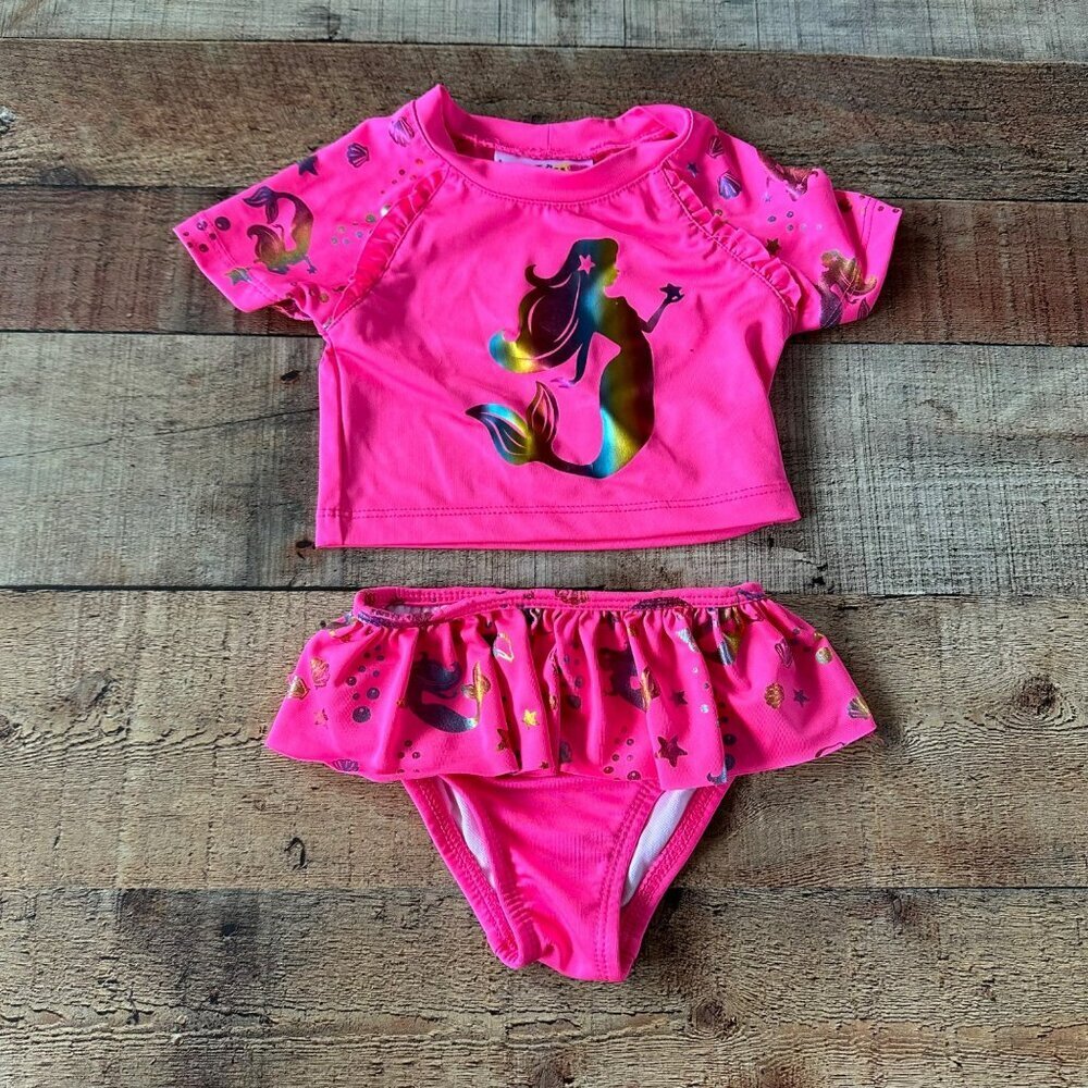Lemon Kiss Baby Girls Neon Pink Barbie Pink Two Piece Ruffle Swimsuit Swim Wear